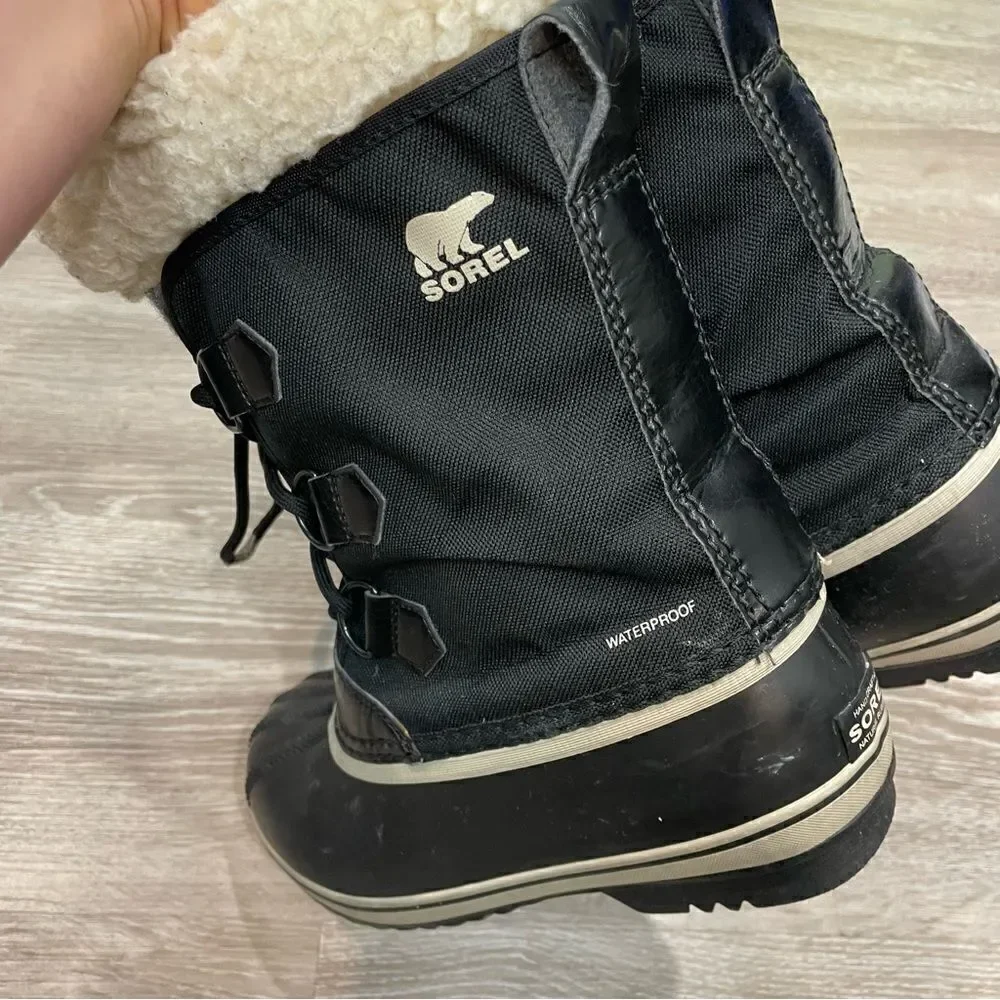 SOREL Womens 1962-010 PAC NYLON Black Ancient Waterproof Sherpa Snow Boots US7 - Picture 3 of 9